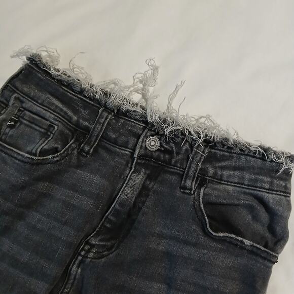 KanCan Women's 27 Distressed Black Raw Hem/Waist Denim Tapered-Leg Jeans - Picture 4 of 13